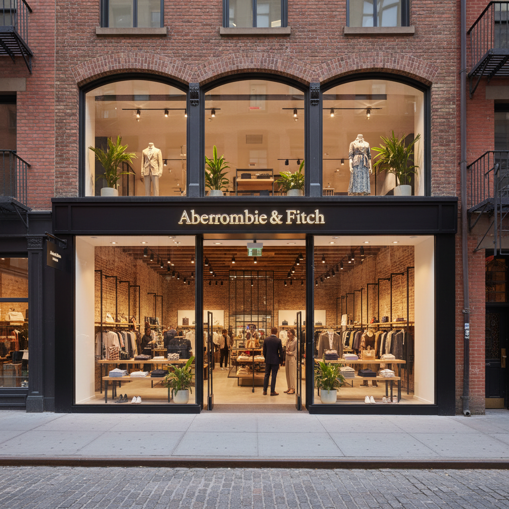 Modern Abercrombie & Fitch SoHo storefront with clean lines and large windows showcasing merchandise.