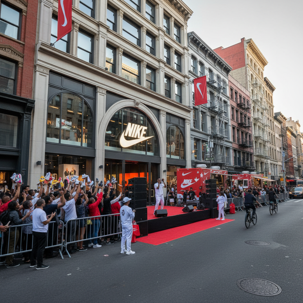 Nike's new SoHo store grand opening features exclusive products, food, and music weekend celebration.