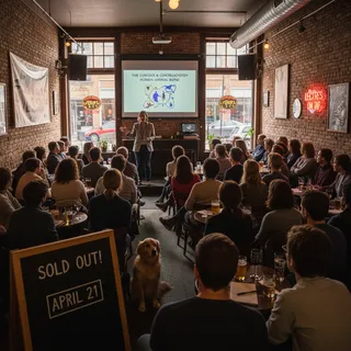 NoHo bar, the venue for a sold-out lecture on the human-animal bond, is seen from the outside.