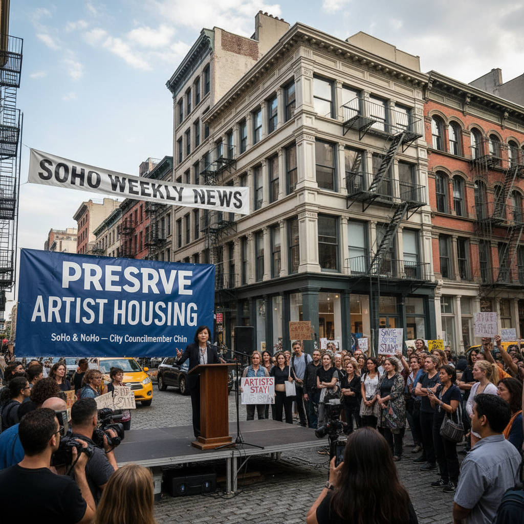 Exterior of apartment buildings in SoHo and NoHo, with a focus on residential storefronts and windows.