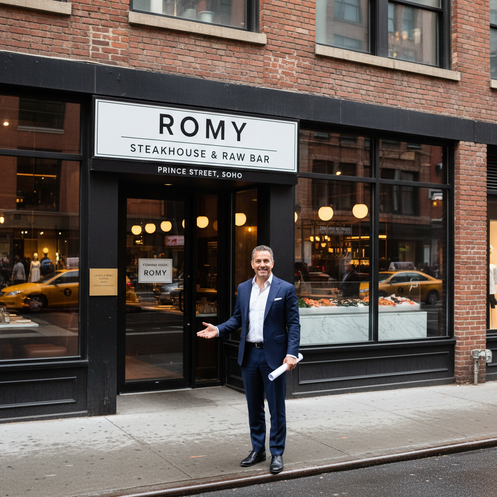 Restaurateur Cobi Levy stands in front of French-inspired Romy steakhouse in SoHo, set to replace Little Prince.