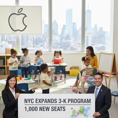 Children enjoying a 3-K classroom learning environment with colorful toys and educational materials.