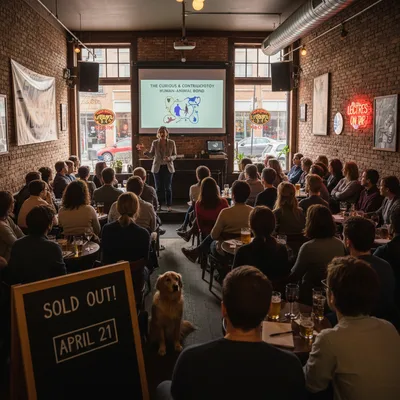 NoHo bar, the venue for a sold-out lecture on the human-animal bond, is seen from the outside.