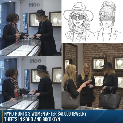 Three women sought by NYPD for distraction-related jewelry heists totaling over $41,000 in SoHo and Williamsburg stores.