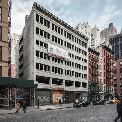 Five-story Tribeca parking garage undergoing conversion into residential apartments in Lower Manhattan.