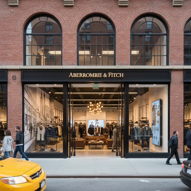 Abercrombie & Fitch SoHo store features a modern design with displays and sleek architectural elements.