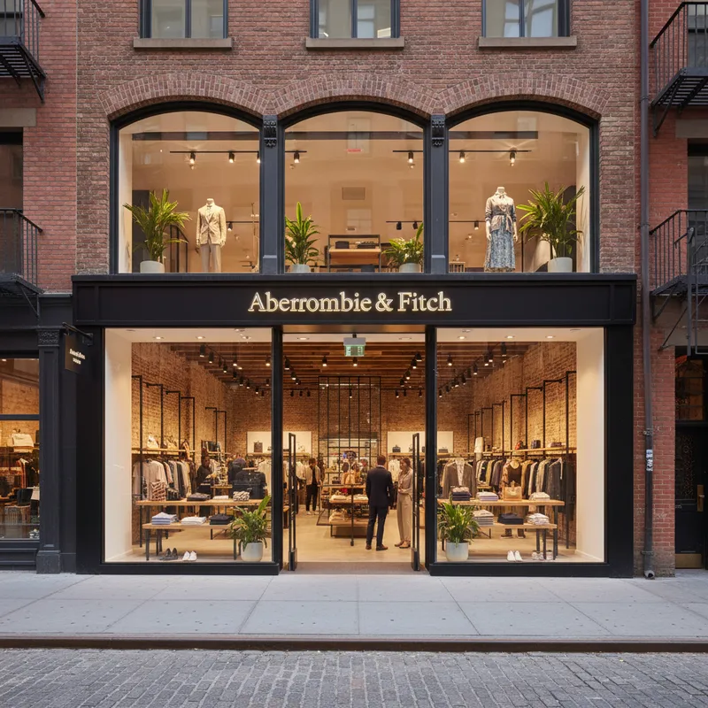 Modern Abercrombie & Fitch SoHo storefront with clean lines and large windows showcasing merchandise.