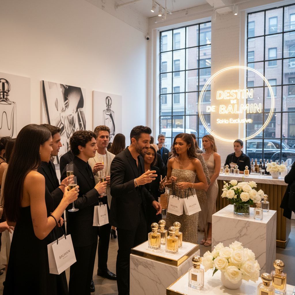 A star-studded, photorealistic pop-up event in SoHo celebrating the launch of Balmain Beauty's new fragrance, Destin de Balmain.