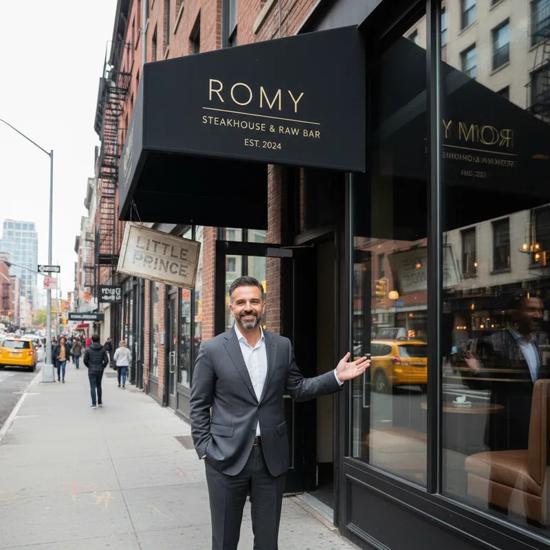 Cobi Levy standing in front of Romy, a new intimate SoHo steakhouse and raw bar.
