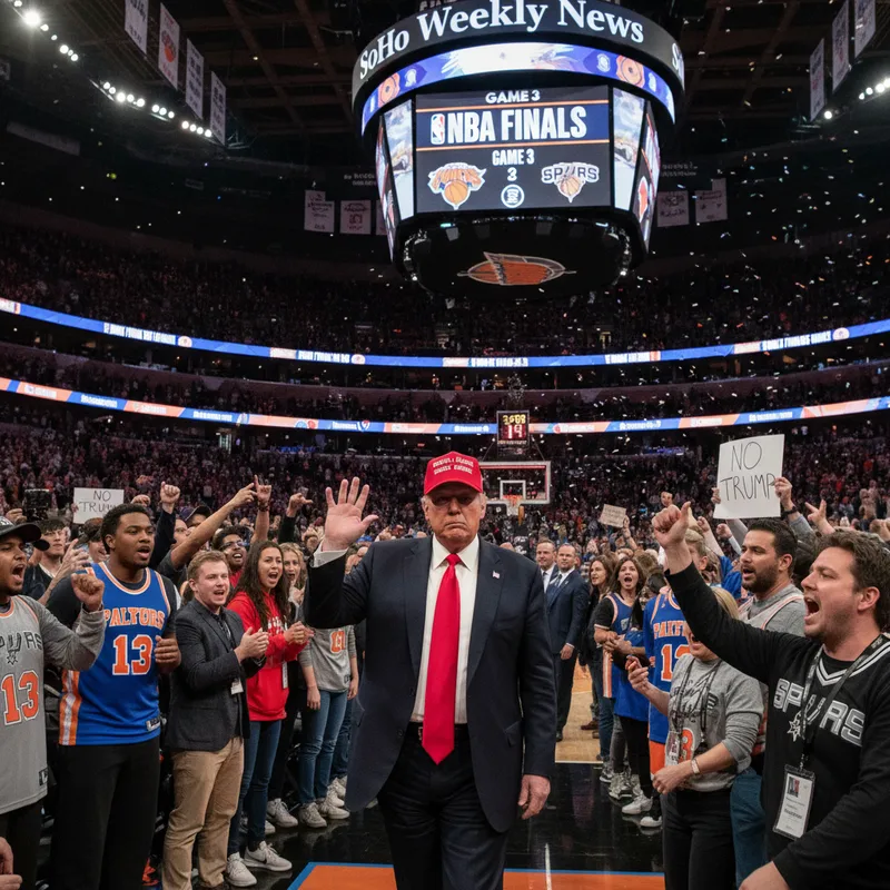 Donald Trump arrives at Madison Square Garden, met with boos from the crowd during the NBA Finals.