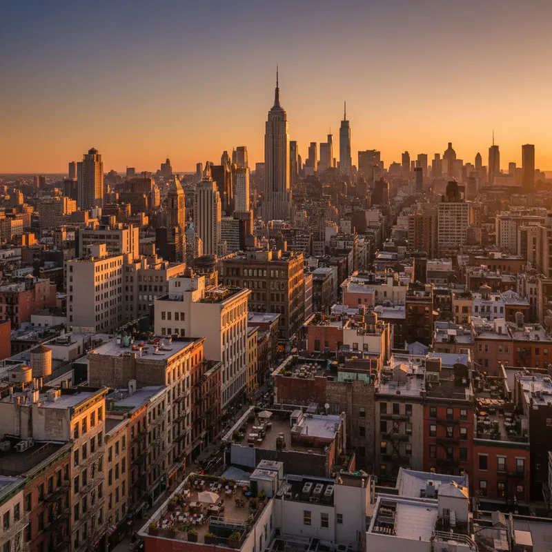 The iconic skyline of Manhattan, New York, representing the urban policy focus of the Manhattan Institute located in the SoHo area.
