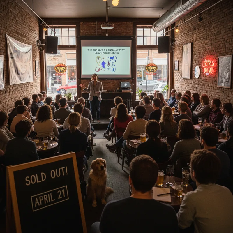 NoHo bar, the venue for a sold-out lecture on the human-animal bond, is seen from the outside.