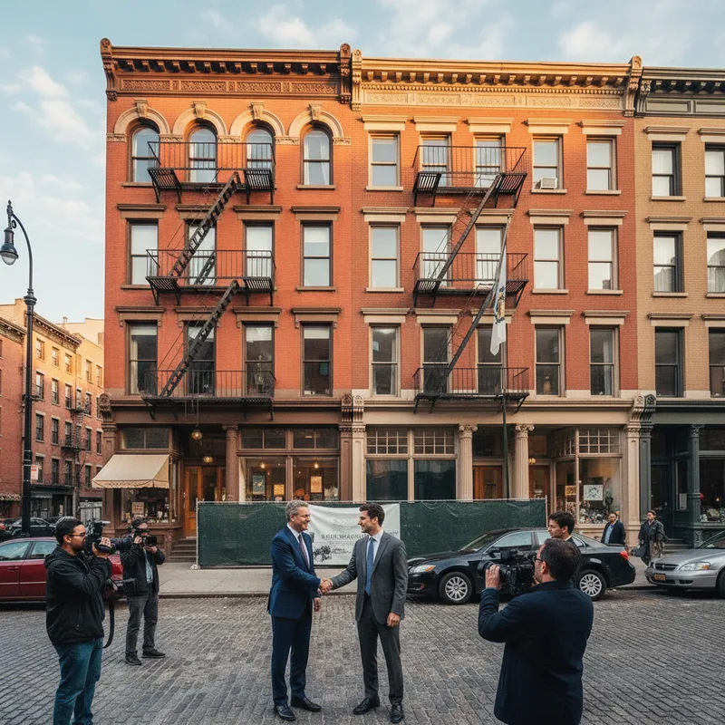 Two historic mixed-use buildings on Prince Street in SoHo, NYC, captured in a wide architectural shot.