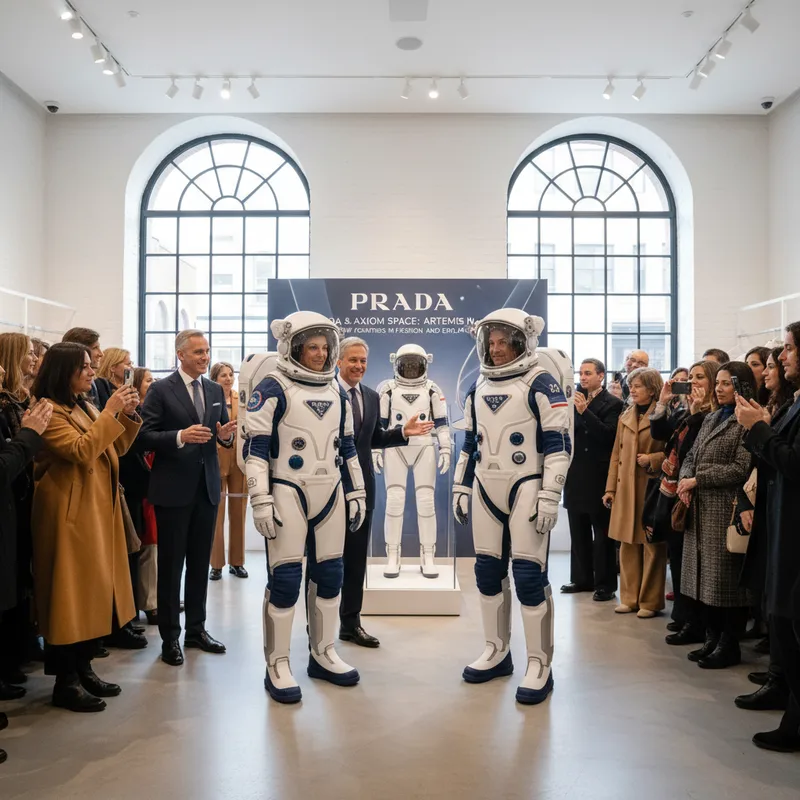 Prada x Axiom Space Artemis IV mission spacesuit displayed at SoHo flagship store for NASA lunar mission