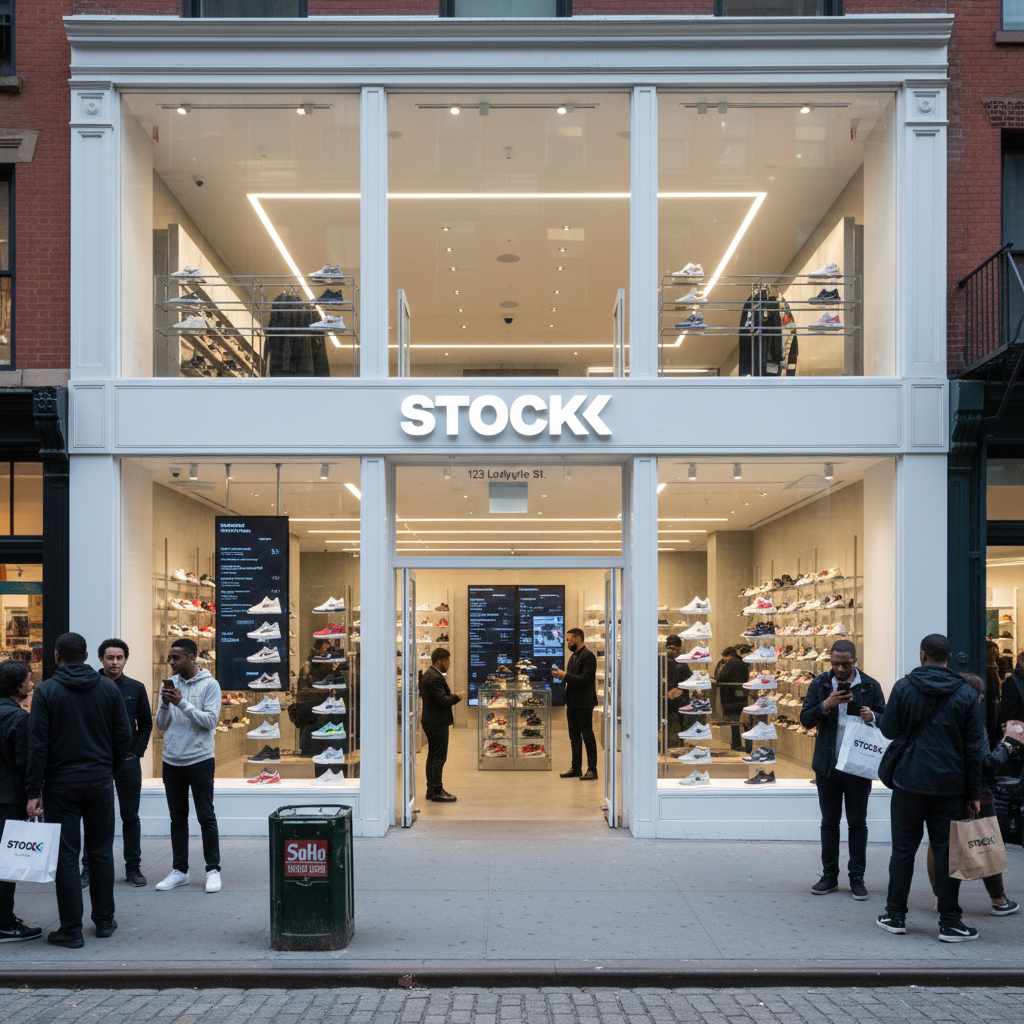Modern storefront with the StockX logo in SoHo, featuring a clean, professional exterior.