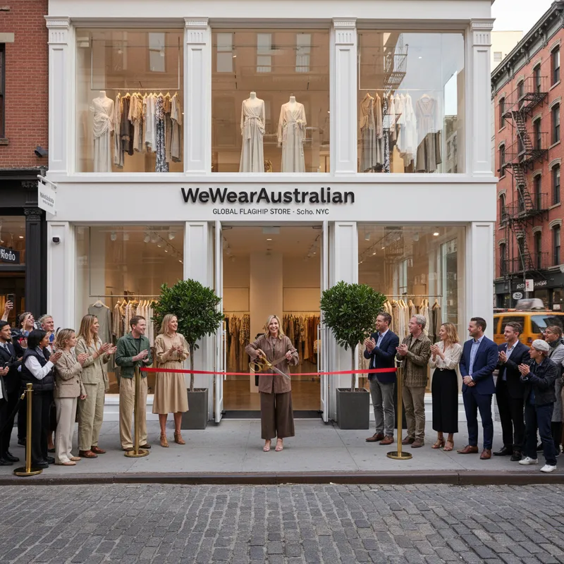 Australian fashion collective WeWearAustralian's new flagship SoHo store facade on Mercer Street.